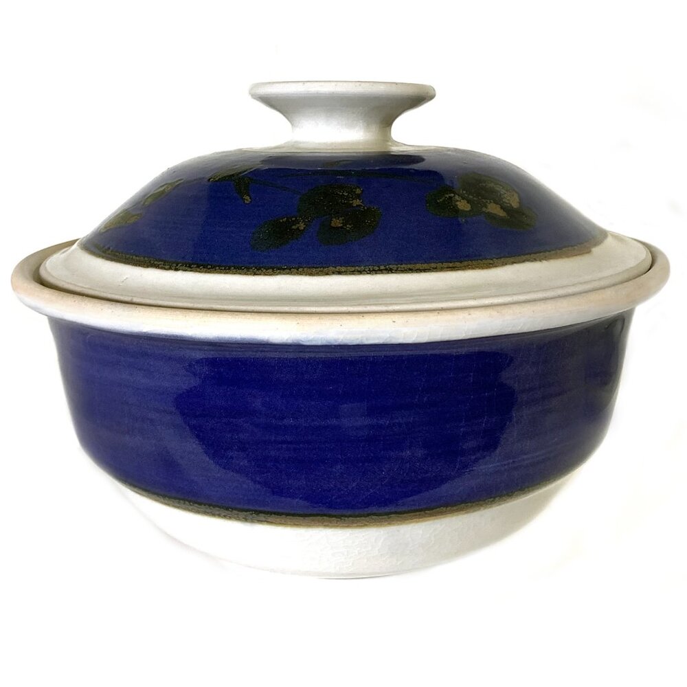 STONE SOLDIER Pottery Vermont Stoneware Covered Pot in Cobalt Blue Vintage 1960s